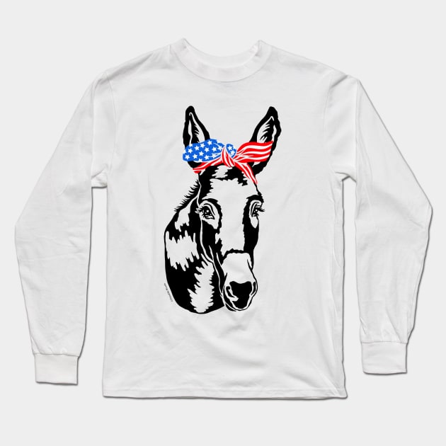 Patriotic Donkey Democrat American Flag Democratic Party Long Sleeve T-Shirt by DoubleBrush